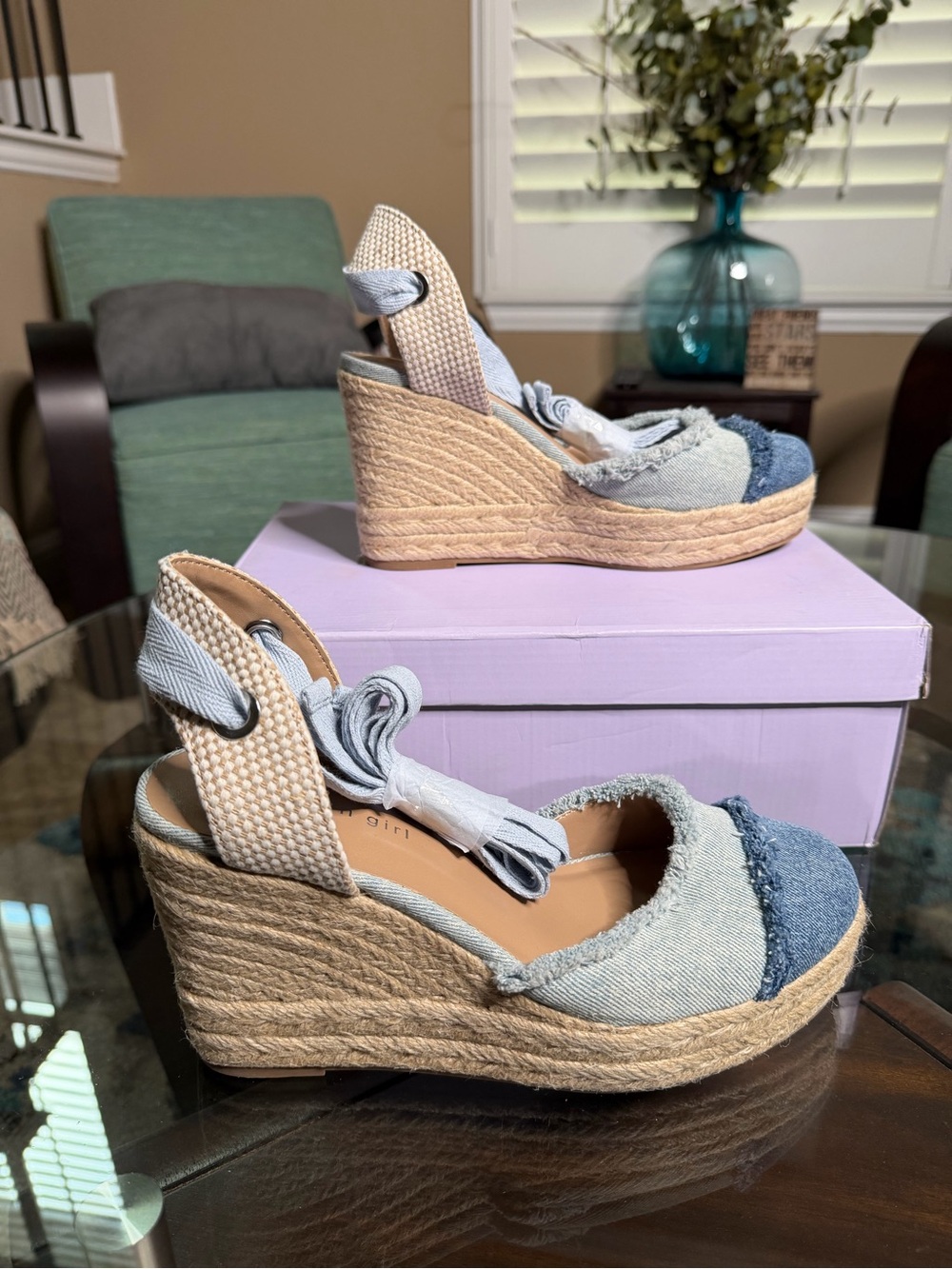Steve Madden Light Blue Denim Espadrille Wedge Sandals